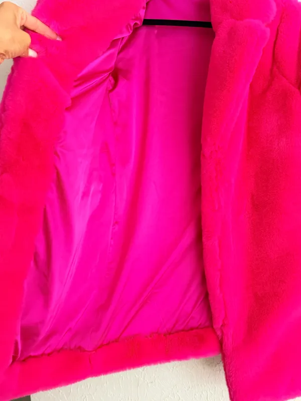 Majorelle Amora hot pink fuschia faux fur oversized coat S - Image 12