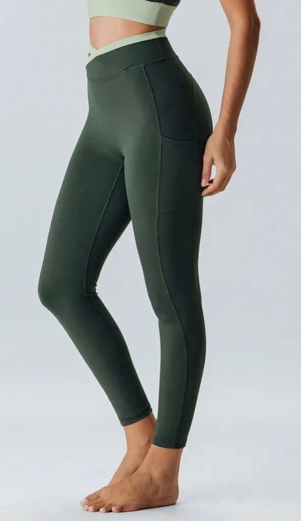 Berlook Activewear Dark Green Natural Waisted Leggings 25" - Image 2