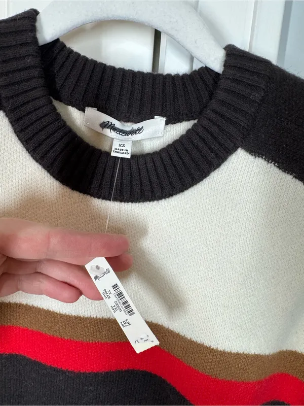 Madewell Merino Wool Raglan-Sleeve Sweater in Color-Block stripe Size XS NEW - Image 3