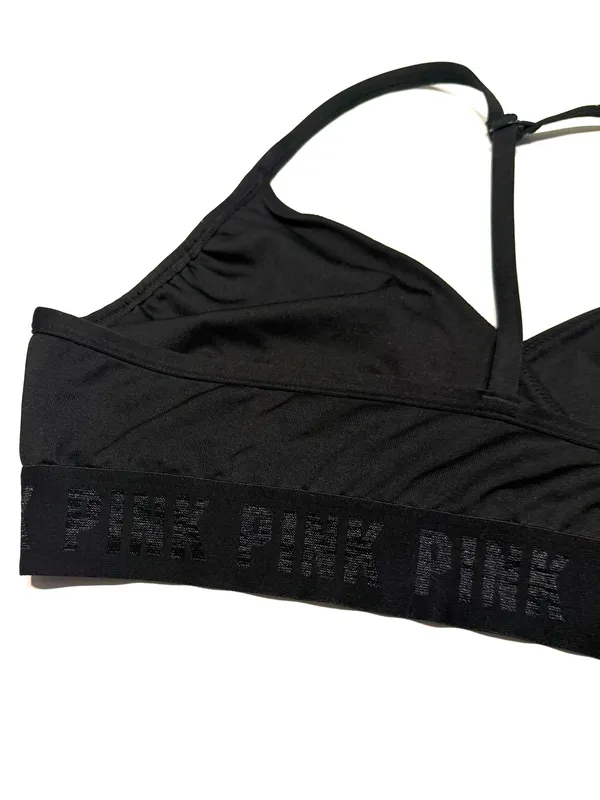 Victoria’s Secret PINK Gym to Swim Black Cross Wrap Bikini Top Sports Bra Medium - Image 5