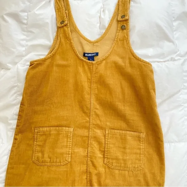 NEW Blue Spice Corduroy Overall jumpsuit Dress Mustard yellow MEDIUM boho - Image 3