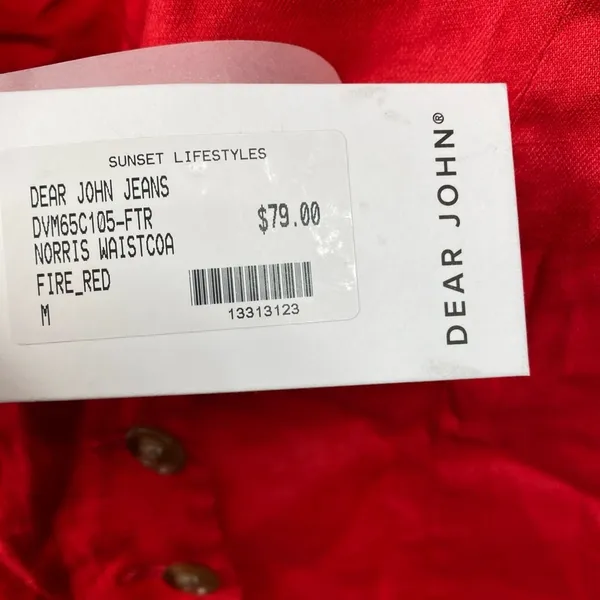 Dear John Denim Vest Waist Coat Top Fire Red Linen Blend Norris Medium - Image 3