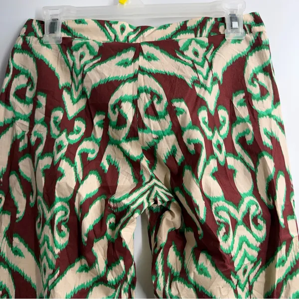 Zara Selena Printed Pants Womens XS Green Brown Wide Leg Cotton NWT - Image 6
