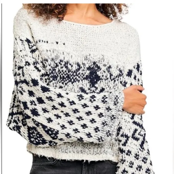 Free People Midnight Beach Oversized Sweater in Evening Ivory Combo size XS $168 - Image 12