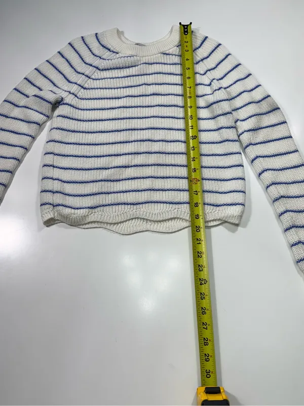 Autumn Cashmere White Crewneck Sweater with Blue Stripes - Image 2