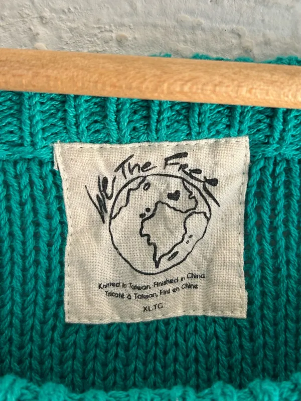 Free People Inside Out Pullover Teal Turquoise Cotton Slouchy Cropped Sweater XL - Image 4