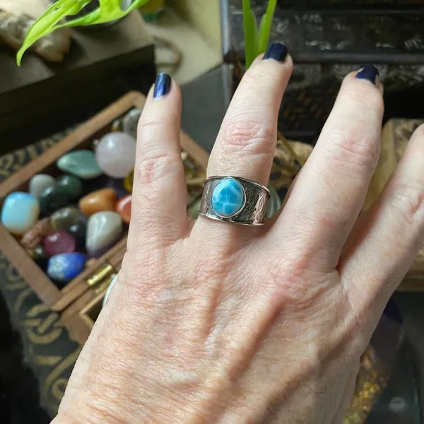 Natural Larimar Sterling Silver Ring Size 9.5 - Image 8