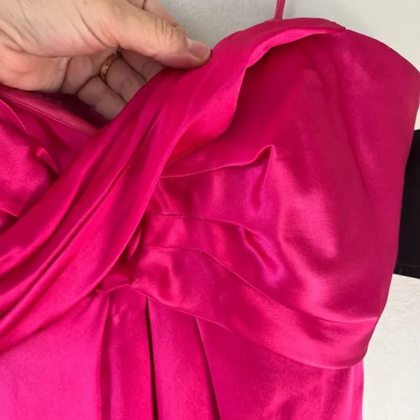 Nicole Miller Sz 8 Hot Pink Strapless Satin Cocktail Midi Lined Dress Back Zip - Image 9