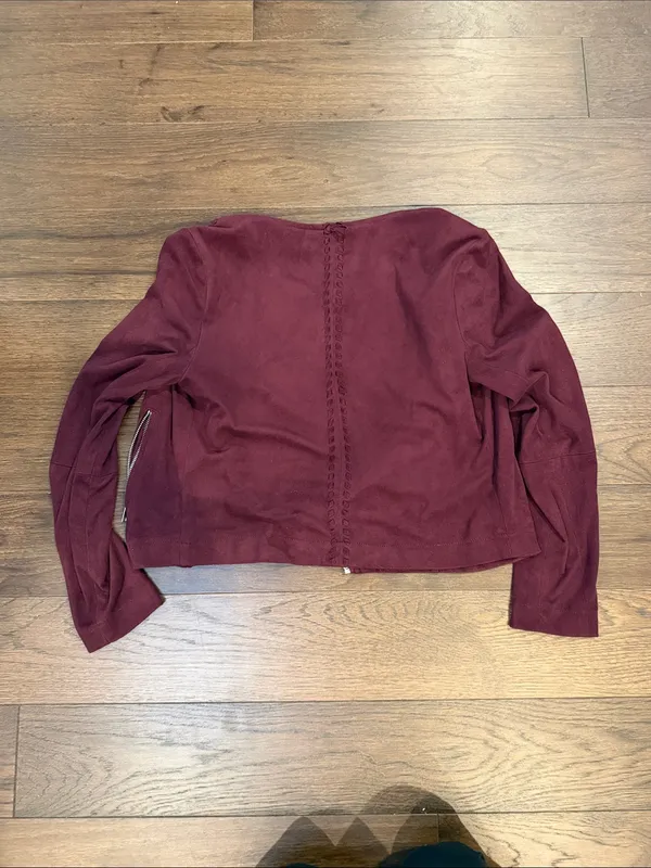 BB Dakota Faux Suede Moto Jacket Burgundy Wine Braided Size Small - C61-122 - Image 8
