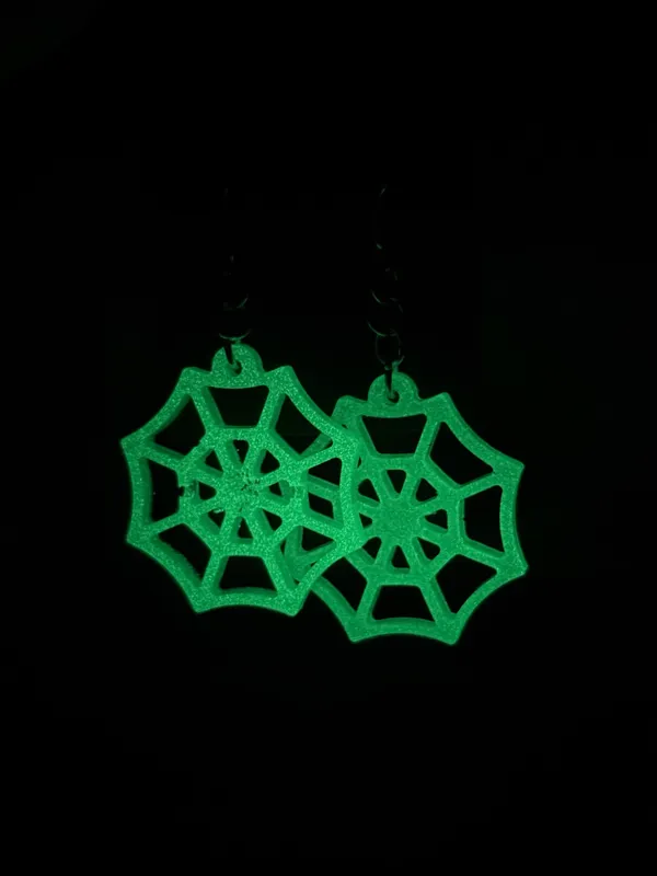 Handmade Glow in the Dark Spider Halloween Web Earrings - Image 2