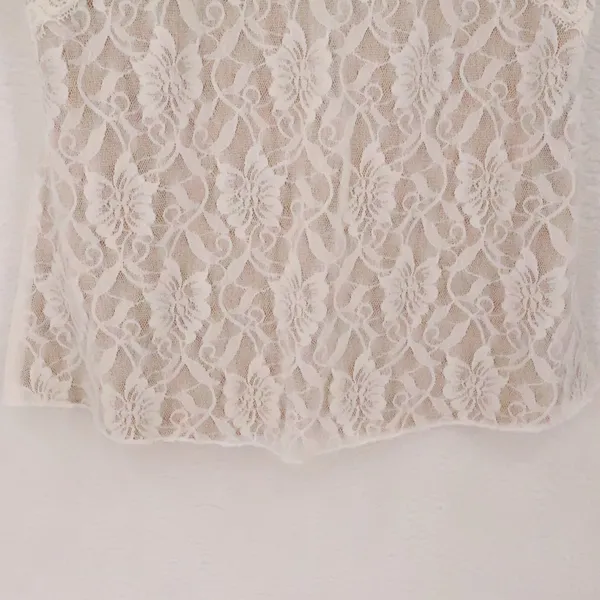 Y2K Lace Babydoll Cami Tank Top Womens Size L White Tan Coquette Fairy Layering - Image 4