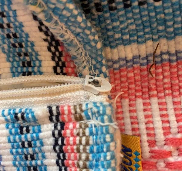 Vintage Baja bohemian surf striped blanket beach backpack drawstring bag OBX - Image 3