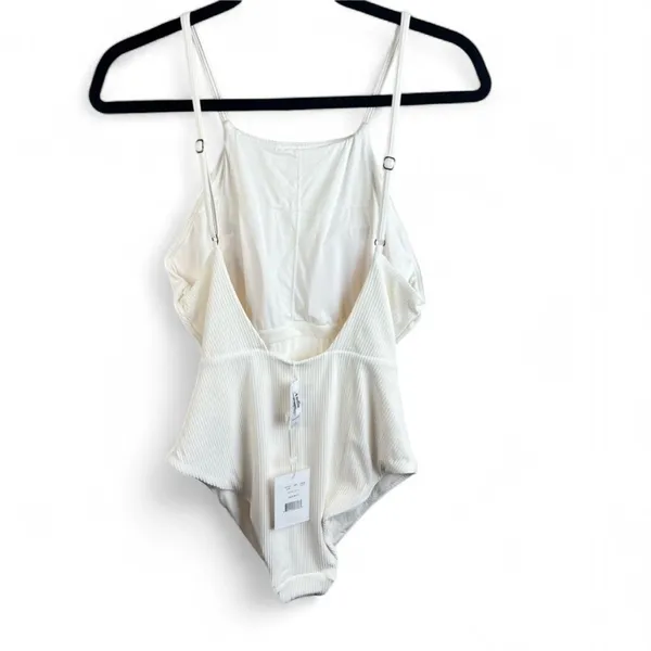 NWT Andie Swim Asbury One Piece Ribbed High Neck Swimsuit Coco White Large - Image 3