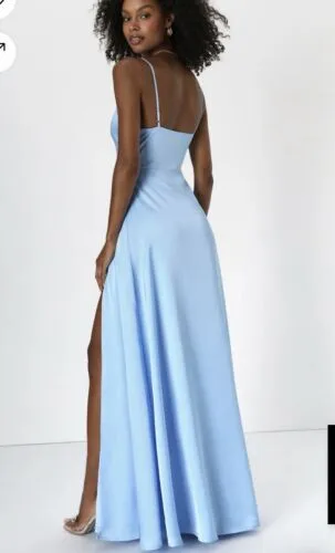 Lulus‎ Invitation Satin Cowl Neck Maxi Dress Blue Sz M NWT - Image 3
