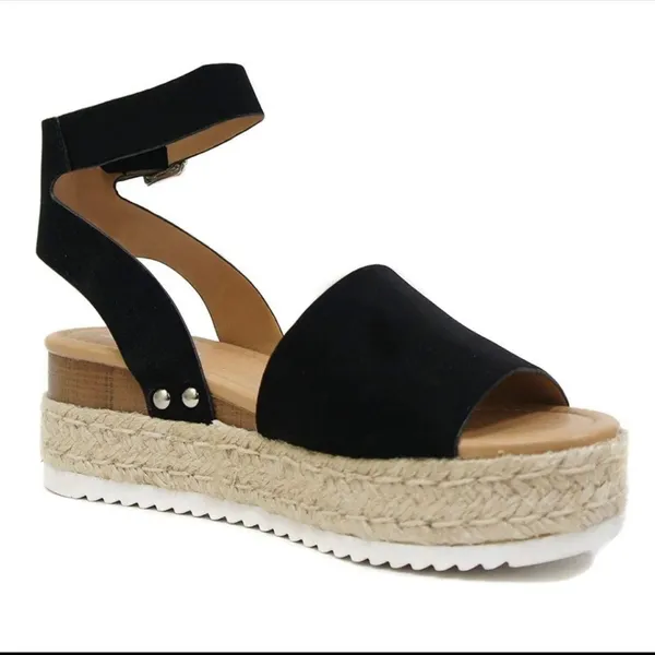 SheIn Womens Black Ankle Strap Espadrille Platform Sandals - Image 5