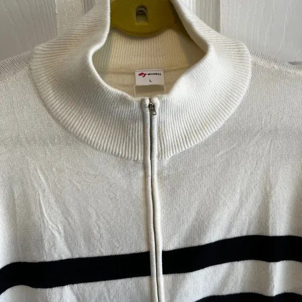 Wiholl Striped Knit Sweater Mock Neck‎ Ivory and Black NWT - Image 3