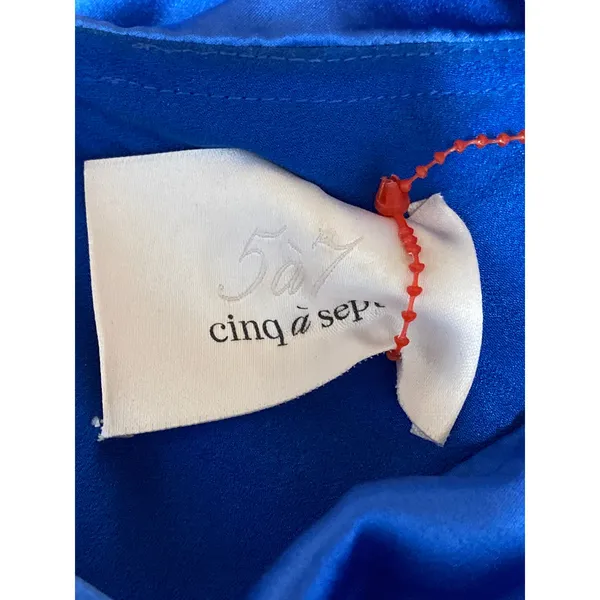 Cinq a Sept Blue Silk Satin Fringe Sleeveless Slit Cami Blouson Midi Dress Sz M - Image 5