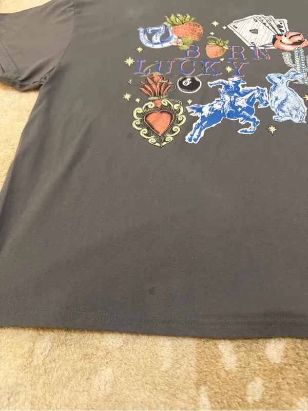 Five Below Born Lucky Graphic Tee Dark Gray Western Cowboy Lucky Charm - Image 6