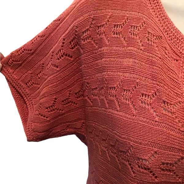 Crochet Linen Blend Tunic Cardigan Sz. L Coral One Button Closure Spring - Image 4