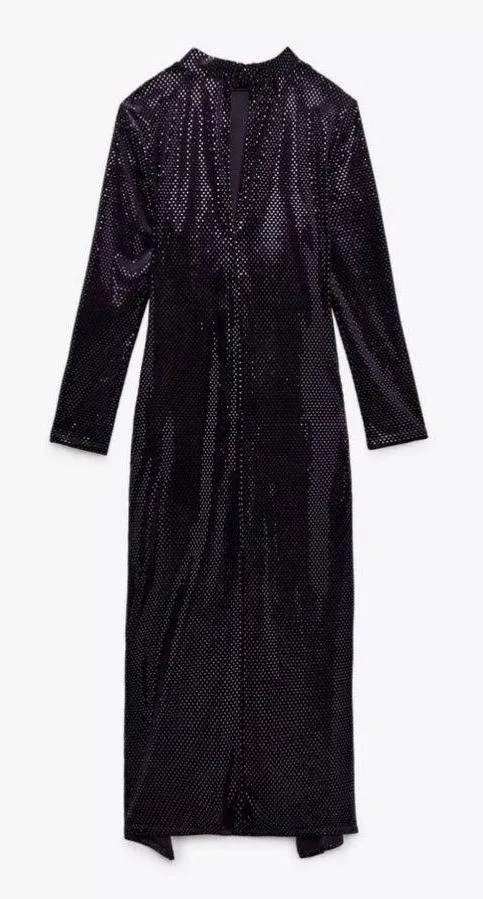 Purple Sparkly Velvet Dress Size S - Image 5