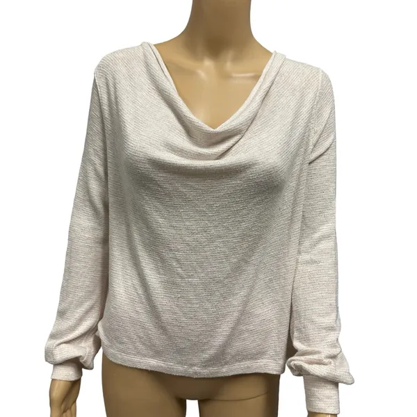 Free People Cream Gold Sparkle Scoop Neck Lightweight Knit Long Sleeve XS - Image 12