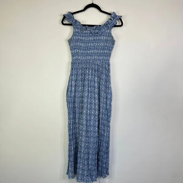 Gal Meets Glam Blue Floral Ruffle Maxi Dress Women’s Size 4 Pockets - Image 2