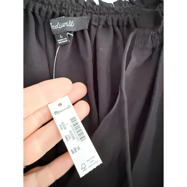 Madewell | NWT Tie Neck Blouse Black‎ Long Sleeve Top | Sz L - Image 7
