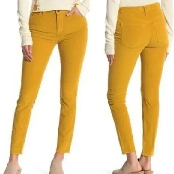 We The Free High Rise Skinny Corduroy Frayed Raw Hem Pants in Mustard Yellow 29 - Image 2