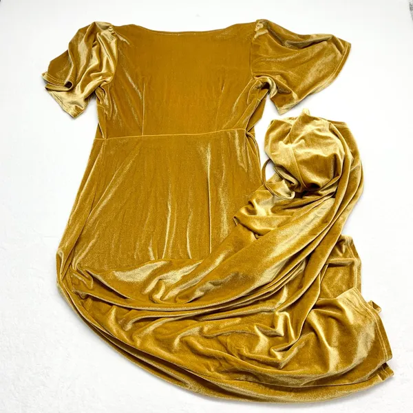 Baltic Born Velvet Wrap Maxi Dress Women Sz L Gold Flutter Sleeve Wedding Formal - Image 9