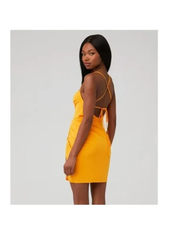 Amanda Uprichard Jasalina Ruched Mini Dress Sleeveless in Vibrant Orange S - Image 2