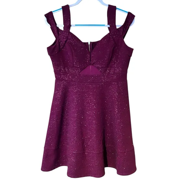 Honey and Rosie VTG Formal Short Dress Burgundy Bling SZ LG Mesh Y2K Baby Doll - Image 2
