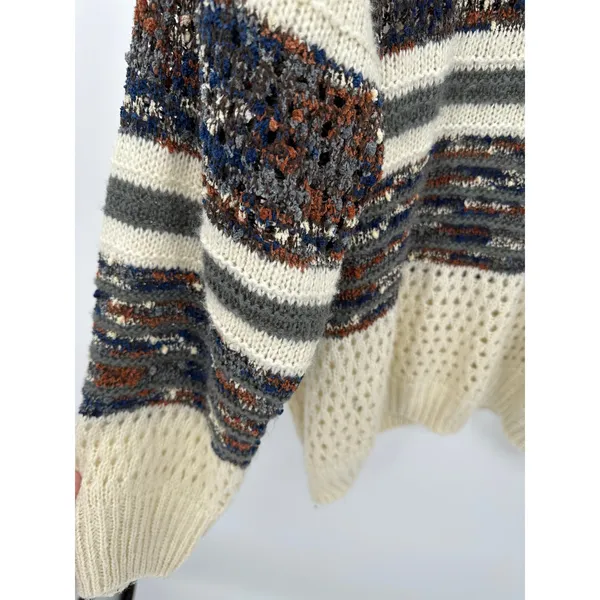 Chicsoul‎ Womens 2X Cream Brown Striped Knit Pullover Sweater Chunky Cozy Casual - Image 3