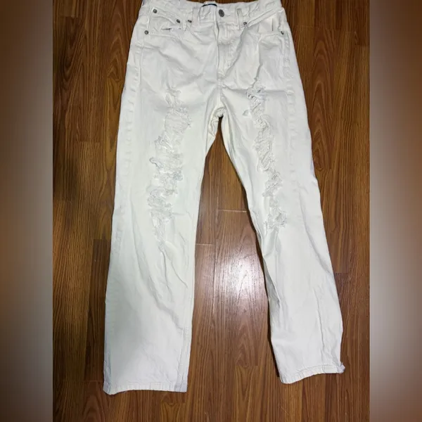 Aeropostale Super High Rise 90s Baggy Off White Distressed Y2K Jeans 10R. - Image 2