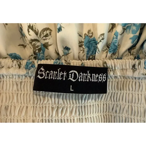 Scarlet Darkness Womens L White Blue Floral Milkmaid Dress Fairy Cottagecore‎ - Image 6