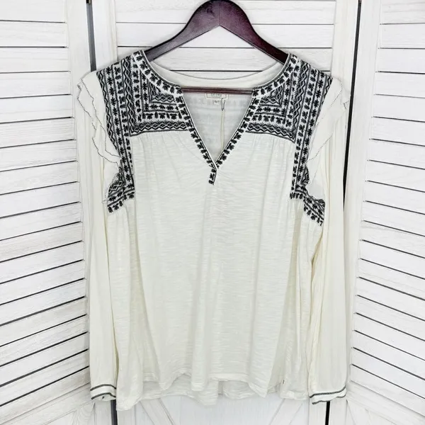 Fat‎ Face Martha Boho Embroidered V Neck Slub Knit Shirt Cream 12 Long Sleeve - Image 8