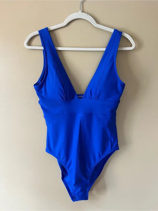 Quince Deep V One-Piece Swimsuit in Cobalt Blue - Image 2