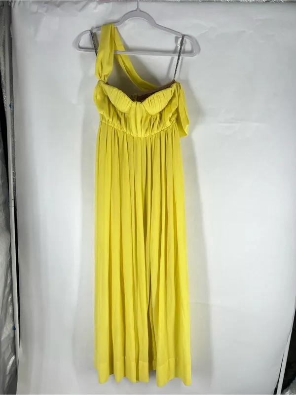 Miss Circle Paradise High Slit Yellow Chiffon Maxi Dress XS - Image 2