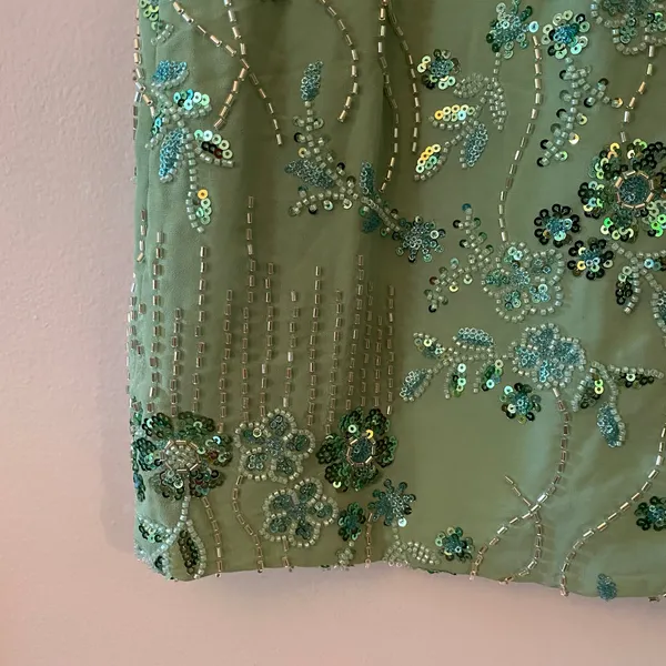 Green Allover Beaded Sequin Maxi Skirt Resort Vacation Glam Women's size Medium - Image 5