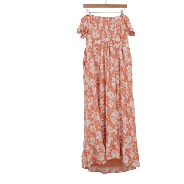 Torrid Peach Floral Smocked Tie Front Maxi Dress Pockets Size 1 Plus Size 1X - Image 5
