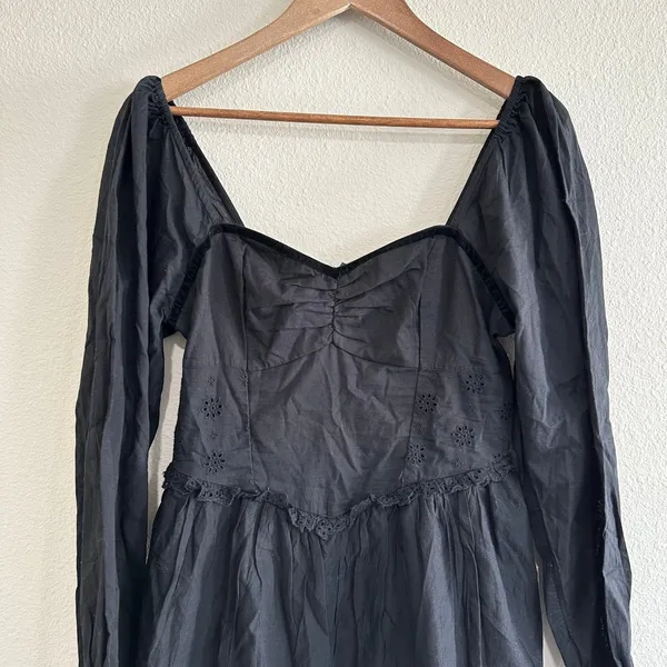 American Eagle Black Eyelet Mini Dress Long Sleeve Smocked Sweetheart Medium NWT - Image 8