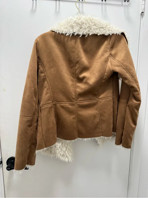 Suede and faux shearling fur Wrap long sleeve jacket BB Dakota NWT Small Tan - Image 4