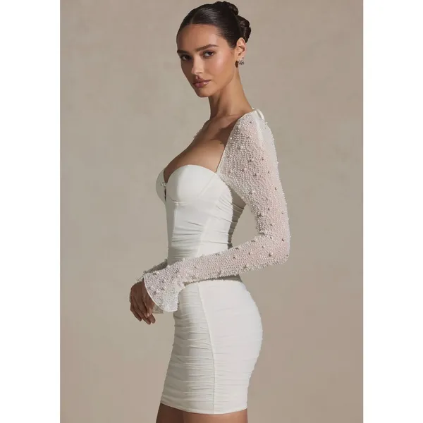 Oh Polly St Germain Embellished Long-Sleeve Mini Dress in Snow White size 4 New - Image 3