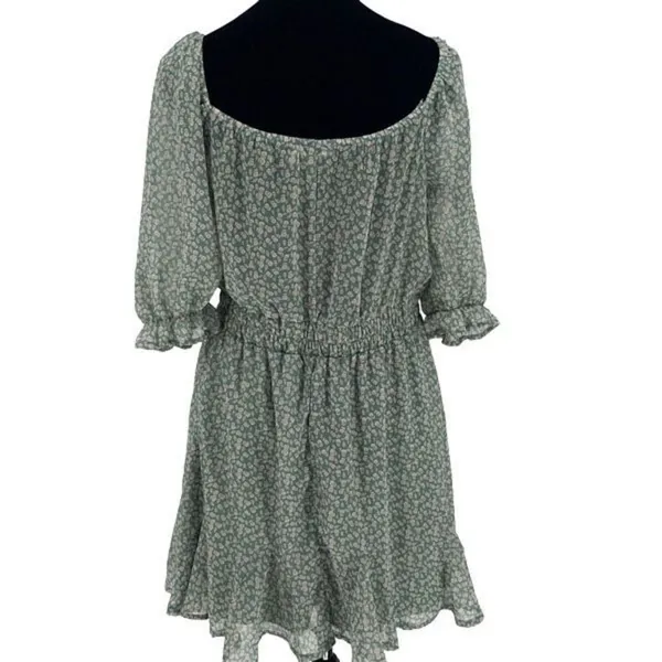 Francesca’s Mi Ami Floral Ruffle Chiffon Cottagecore Prairie Mini Dress Green Me - Image 5