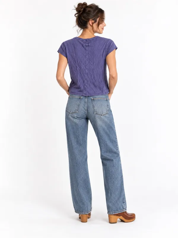 Sigrid Olsen 100% Linen Purple V Neck Short Sleeve Casual Top Blouse Size Medium - Image 3