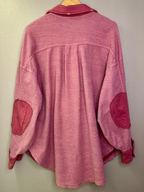 Free People Ruby Oversized Shirt Jacket Pink Shacket Distressed Cotton - Image 8