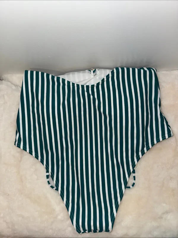 CUPSHE Striped One Piece Swimsuit w Boho Crochet Trim Women’s Large L - Image 7