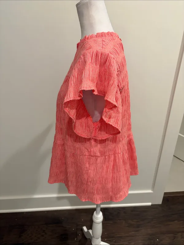 New With Tags THML Smocked Gingham Top Sz M - Image 3