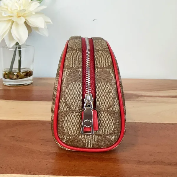 Coach NWT Dome Cosmetic Bag In Signature Canvas With Wild Strawberry - Image 2