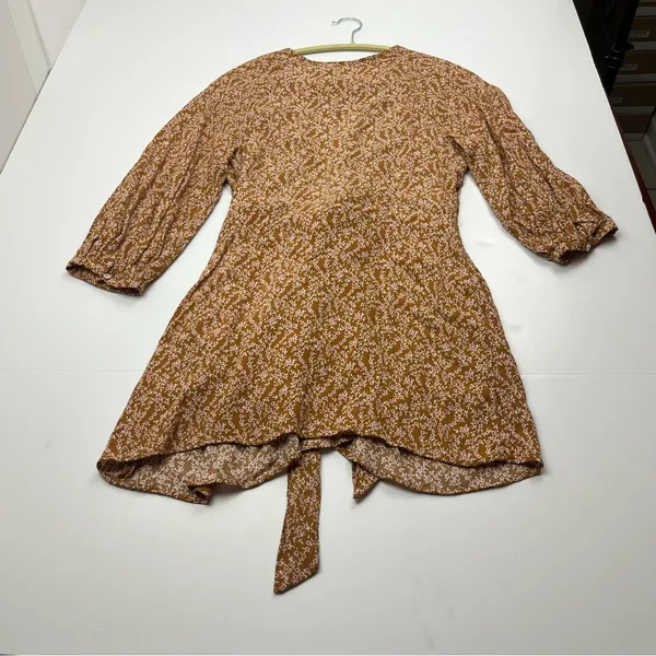 Free People Floral Clara Mini Dress Tunic Top Womens‎ Medium Brown Pink White - Image 14