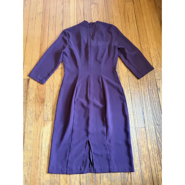 Amanda Uprichard Dress Womens Medium Purple Bow Neck 3/4 Sleeve Sheath Office - Image 5